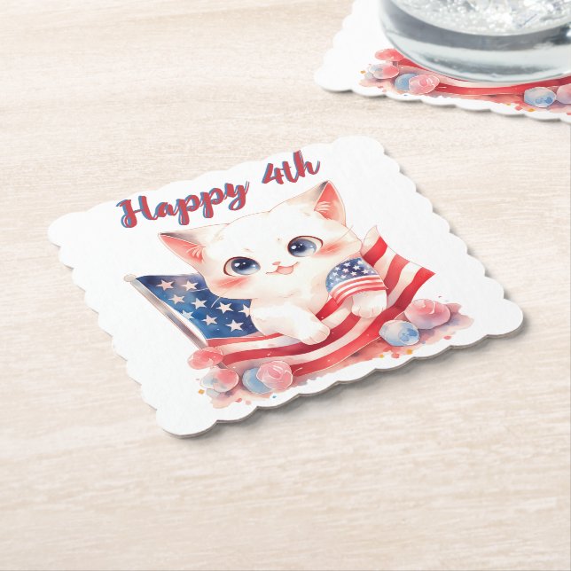 Patriotisk Kittel 4:e Juli Glad 4:e Specialdesigna Underlägg Papper (Vinklad)