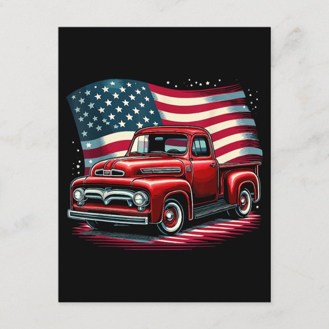 Patriotisk klassisk gammal Pickup Lastbil USA flag Tilläggskort (Framsida)