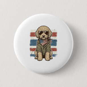 Patriotisk Klippdocka Hund Vintage Gravyr T-Shirt  Knapp