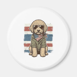 Patriotisk Klippdocka Hund Vintage Gravyr T-Shirt Magnet