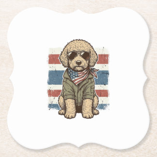 Patriotisk Klippdocka Hund Vintage Gravyr T-Shirt  Underlägg Papper
