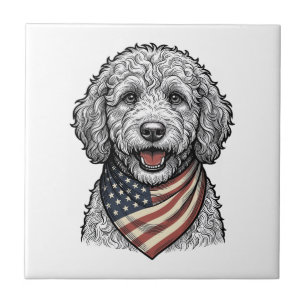 Patriotisk Klippdocka Hund Vintage Gravyr Vektor D Kakelplatta