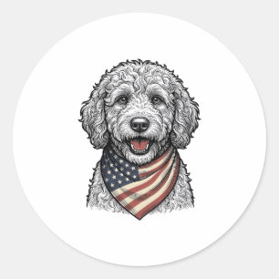 Patriotisk Klippdocka Hund Vintage Gravyr Vektor D Runt Klistermärke