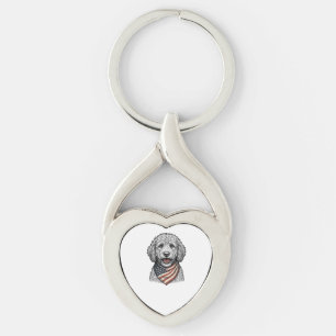 Patriotisk Klotter Hund Vintage Gravyr Vektor Desi Twisted Heart Silverfärgad Nyckelring