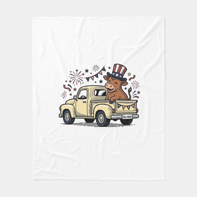 Patriotisk ko 4 juli lastbil vektor design_1 fleecefilt (Framsidan)