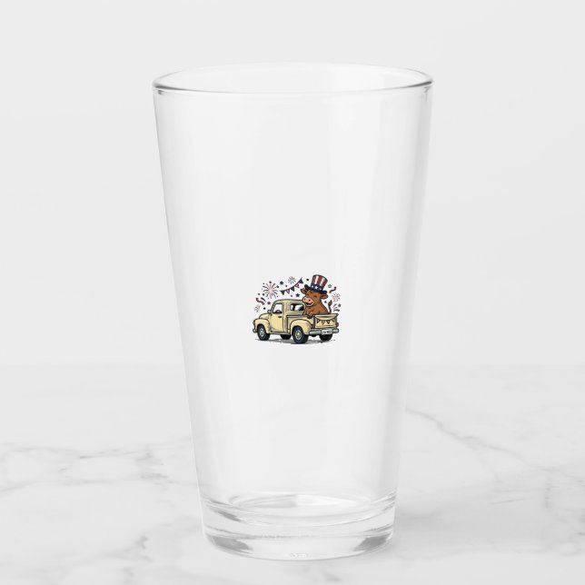 Patriotisk ko 4 juli-lastbil vektor design_1 glaskopp (Framsida)