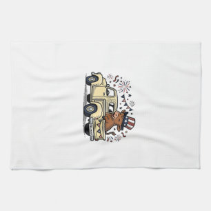 Patriotisk ko 4 juli lastbil vektor design_1 kökshandduk