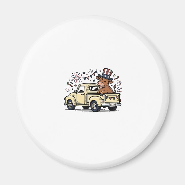 Patriotisk ko 4 juli-lastbil vektor design_1 magnet (Framsidan)