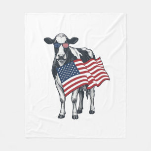 Patriotisk ko amerikansk flagga vintage gravyr des fleecefilt