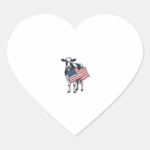Patriotisk ko amerikansk flagga vintage gravyr des hjärtformat klistermärke