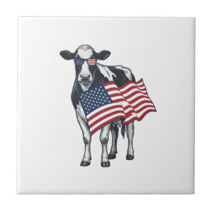 Patriotisk ko amerikansk flagga vintage gravyr des kakelplatta