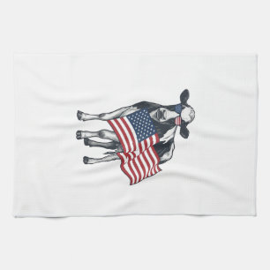 Patriotisk ko amerikansk flagga vintage gravyr des kökshandduk