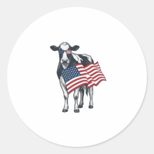 Patriotisk ko amerikansk flagga vintage gravyr des runt klistermärke