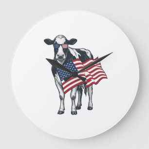 Patriotisk ko amerikansk flagga vintage gravyr des stor klocka