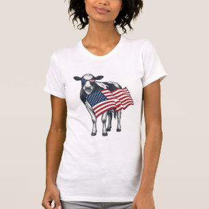 Patriotisk ko amerikansk flagga vintage gravyr des t shirt