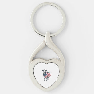 Patriotisk ko amerikansk flagga vintage gravyr des twisted heart silverfärgad nyckelring