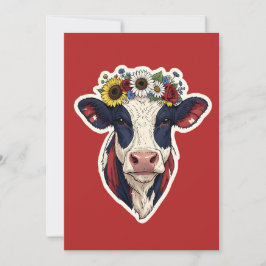 Patriotisk Ko Blommig Krona 4:e Juli Inbjudningar