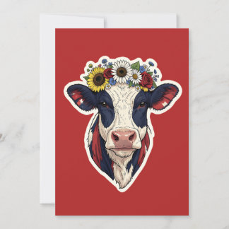 Patriotisk Ko Blommig Krona 4:e Juli Inbjudningar