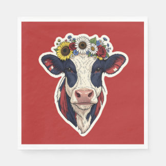 Patriotisk Ko Blommig Krona 4:e Juli Pappersservett