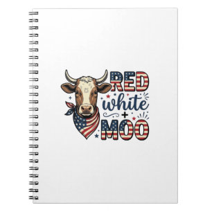 Patriotisk ko röd vit Moo 4 juli skjorta Desi Anteckningsbok