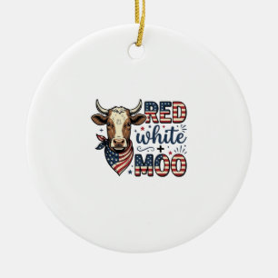 Patriotisk ko röd vit Moo 4 juli skjorta Desi Julgransprydnad Keramik