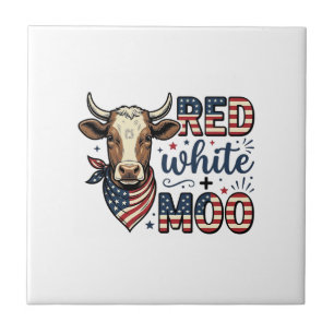 Patriotisk ko röd vit Moo 4 juli skjorta Desi Kakelplatta