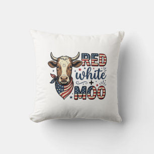 Patriotisk ko röd vit Moo 4 juli skjorta Desi Kudde