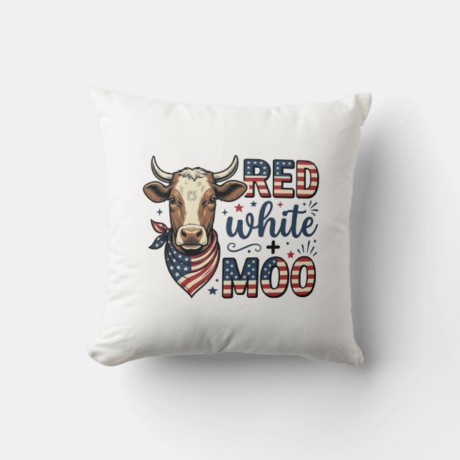 Patriotisk ko röd vit Moo 4 juli skjorta Desi Kudde (Framsida)