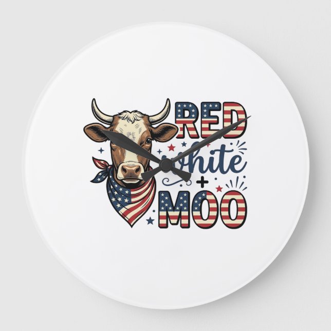 Patriotisk ko röd vit Moo 4 juli skjorta Desi Stor Klocka (Framsida)