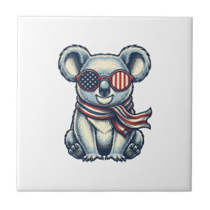 Patriotisk Koala Vintage Gravyr T-Shirt Design_1 Kakelplatta