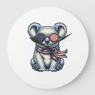 Patriotisk Koala Vintage Gravyr T-Shirt Design_1 Stor Klocka