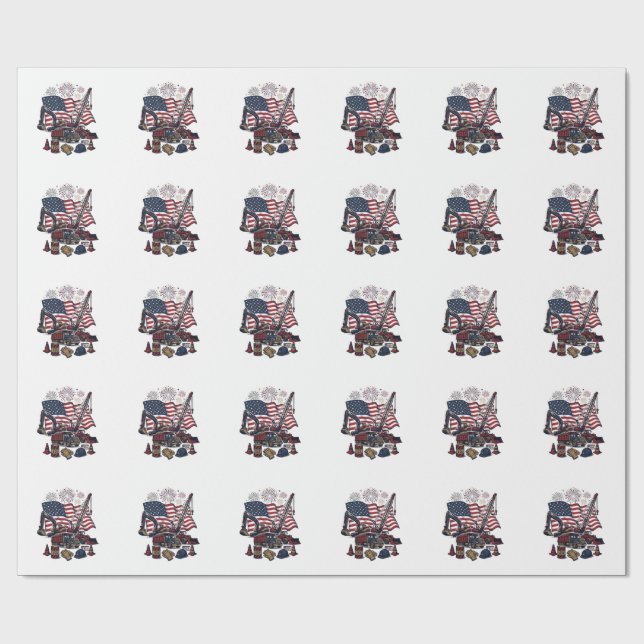 Patriotisk konstruktion USA Vintage Presentpapper (Platt)