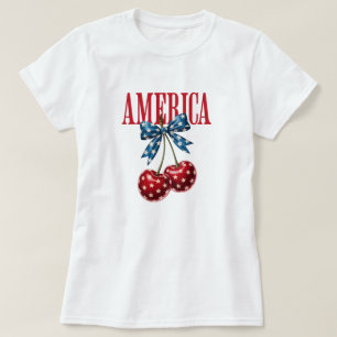 Patriotisk körsbär flagga båge fjärde juli t-shirt