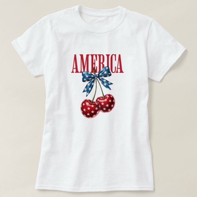 Patriotisk körsbär flagga båge fjärde juli t-shirt (Design framsida)