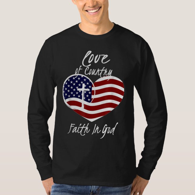 Patriotisk kristen tro på Gud Heart Kor Ameri T Shirt (Framsida)