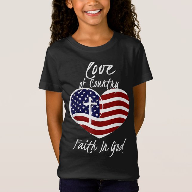 Patriotisk kristen tro på Gud Heart Kor Ameri T Shirt (Framsida)