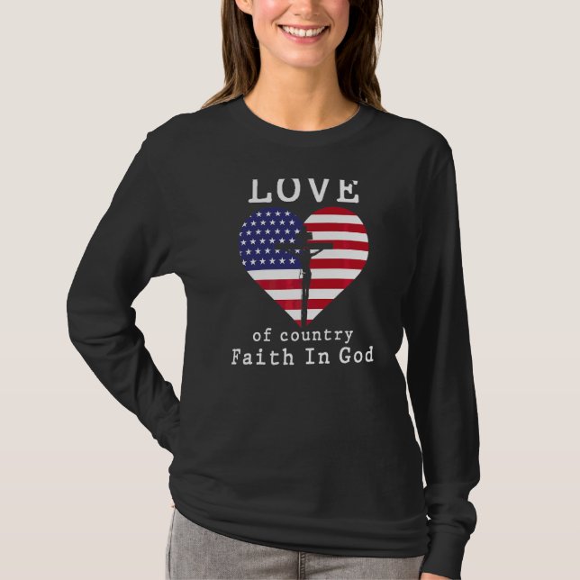 Patriotisk kristen tro på Gud Heart Kor Ameri T Shirt (Framsida)