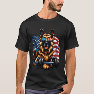 Patriotisk kroppsbyggande tysk schäferhund Amerika T Shirt