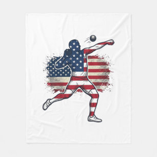 Patriotisk Kulstötare Vintage Gravyr Design Fleecefilt