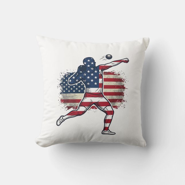 Patriotisk Kulstötare Vintage Gravyr Design Kudde (Framsida)
