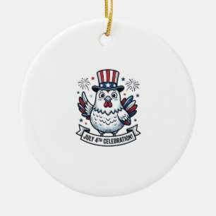 Patriotisk Kyckling 4:e Juli Firande T-Shirt Beskr Julgransprydnad Keramik