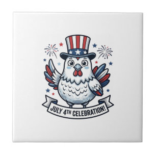 Patriotisk Kyckling 4:e Juli Firande T-Shirt Beskr Kakelplatta