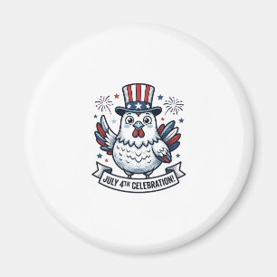 Patriotisk Kyckling 4:e Juli Firande T-Shirt Beskr Magnet