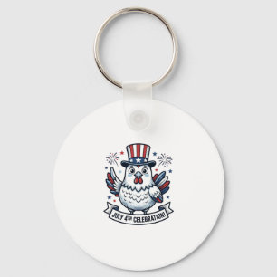 Patriotisk Kyckling 4:e Juli Firande T-Shirt Beskr Nyckelring