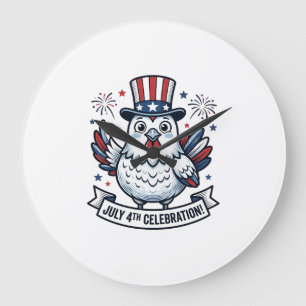 Patriotisk Kyckling 4:e Juli Firande T-Shirt Beskr Stor Klocka