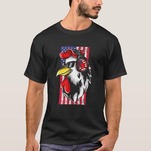 Patriotisk kyckling 4 juli amerikansk USA-flagga T Shirt (Framsida)