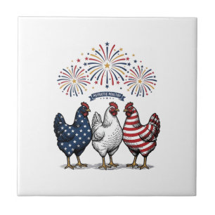 Patriotisk kycklingtrio Vintage gravyr vektor De Kakelplatta