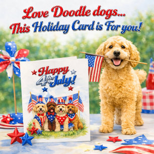 Patriotisk Labradoodle Hund Konst 4:e Juli Helgkort
