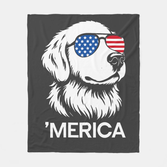 Patriotisk Labrador Amerikansk Flagga Fjärde Juli Fleecefilt (Framsidan)
