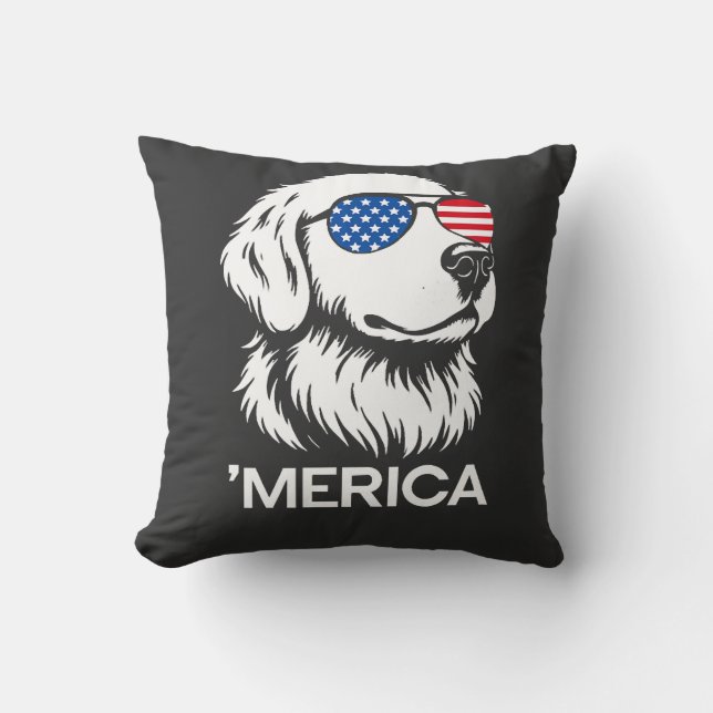 Patriotisk Labrador Amerikansk Flagga Fjärde Juli Kudde (Framsida)